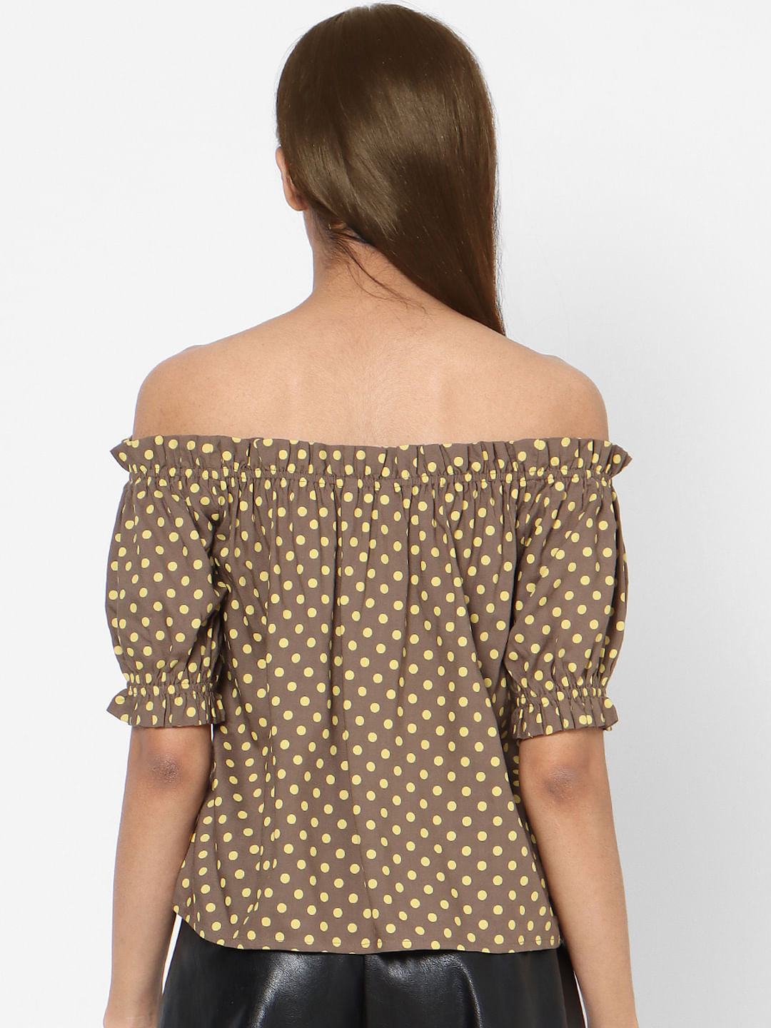 Green Off Shoulder Polka Dotted Top