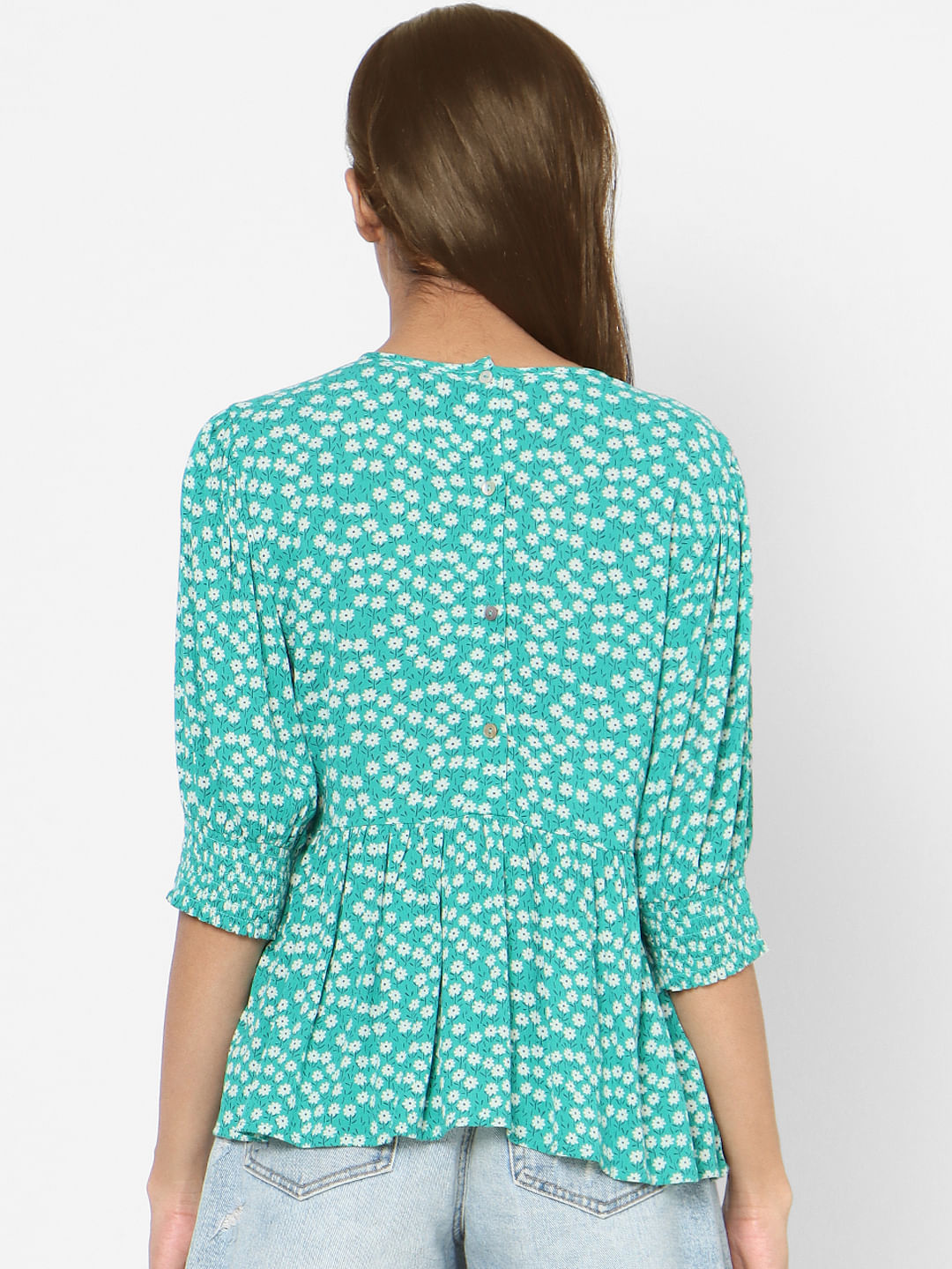 Green Floral Peplum Top