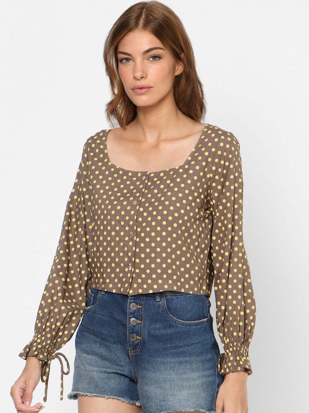 Green Polka Dot Crop Top