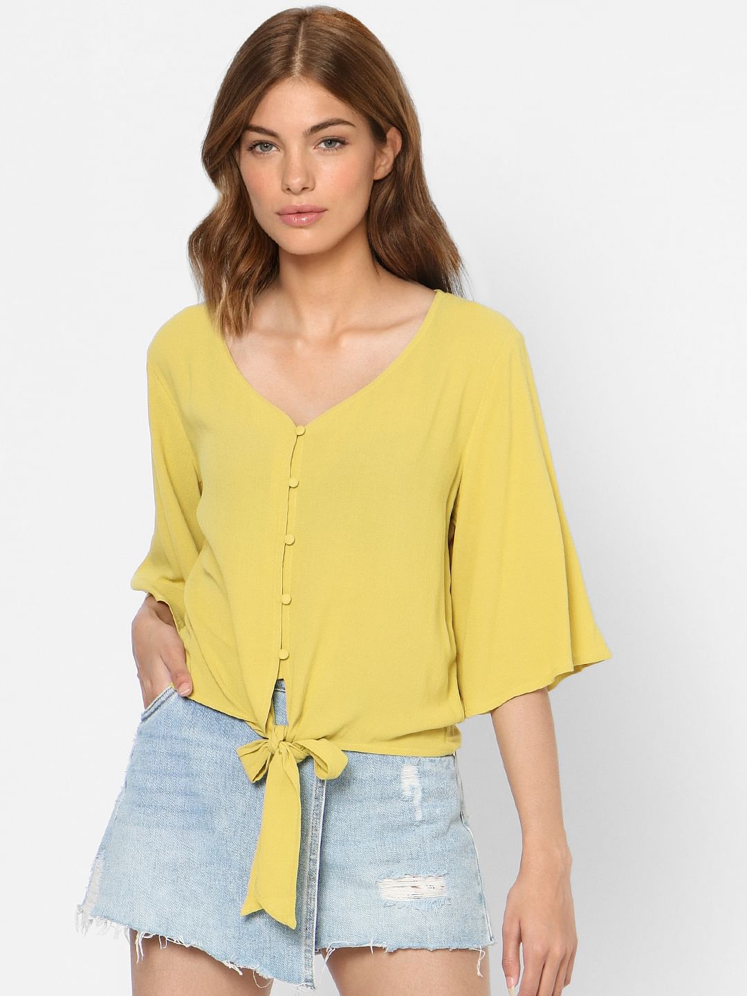 Yellow Front Tie Top