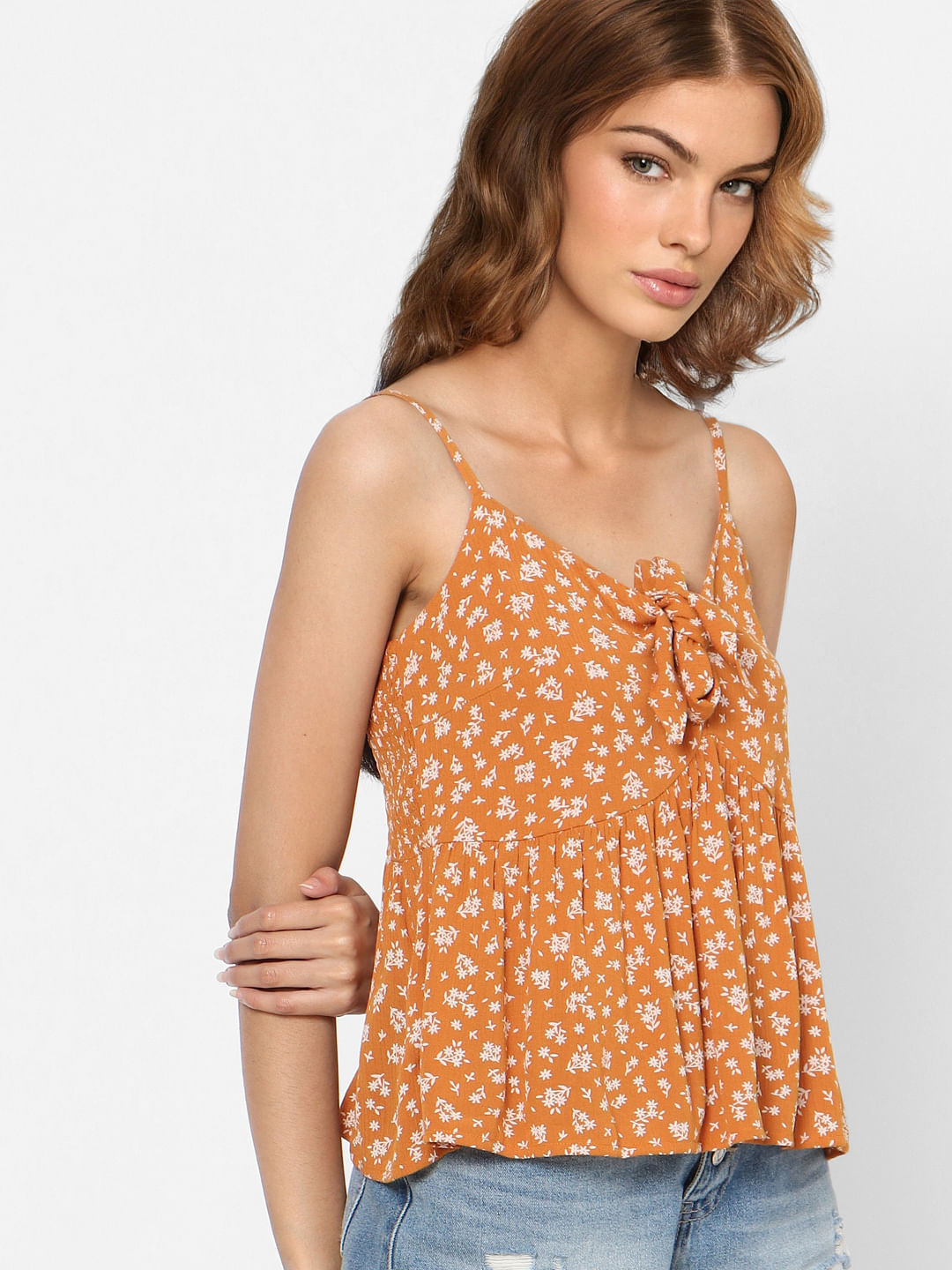 Orange Floral Strappy Top