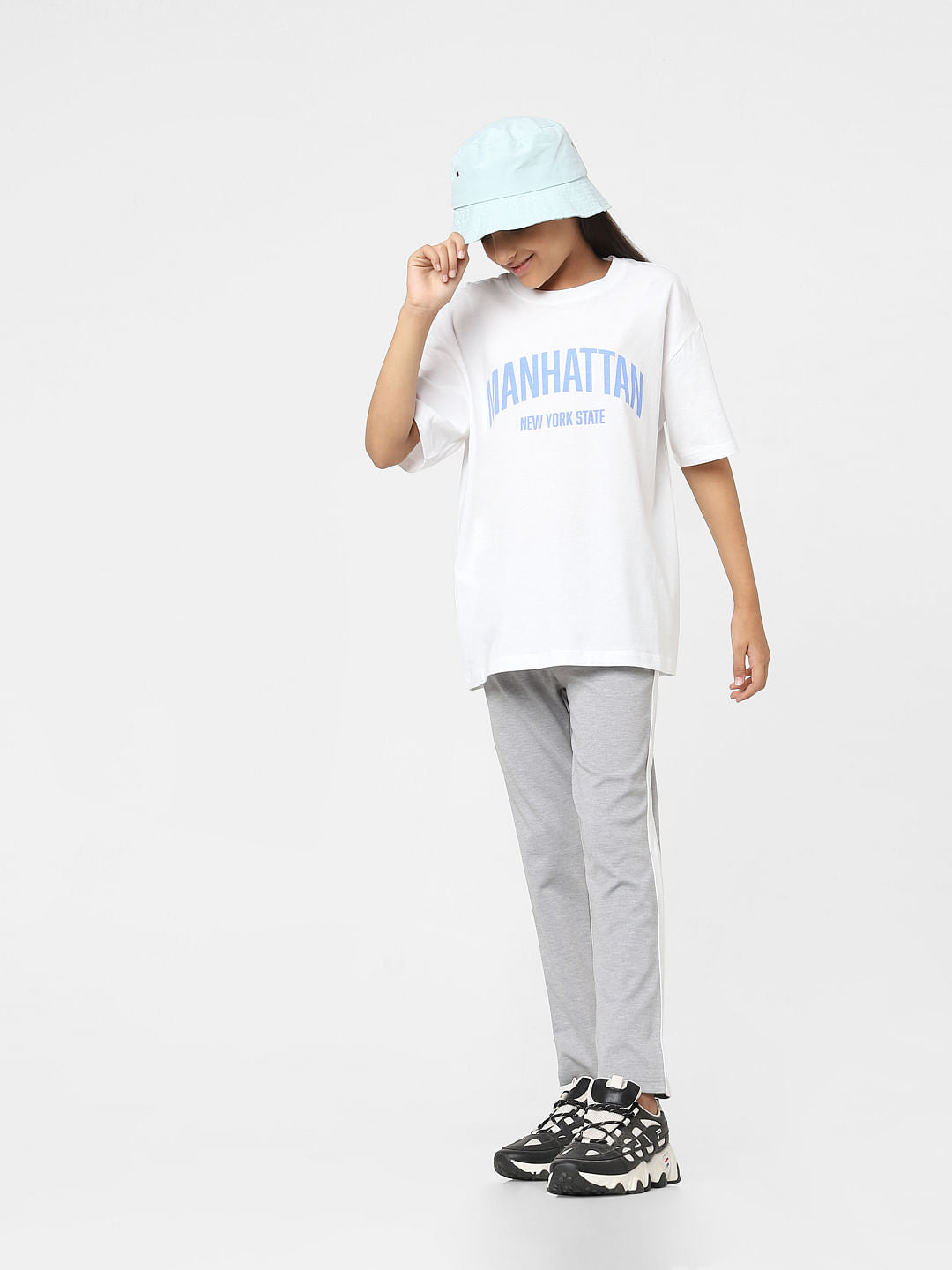 Girls White Text Print T-Shirt