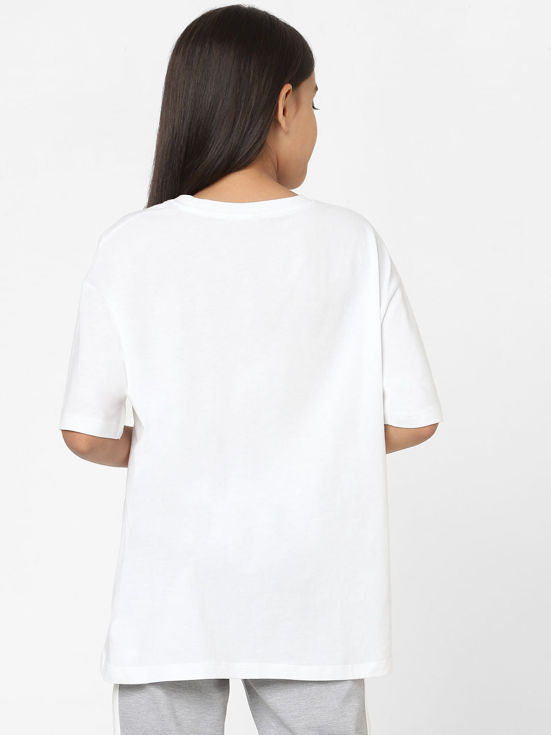 Girls White Text Print T-Shirt