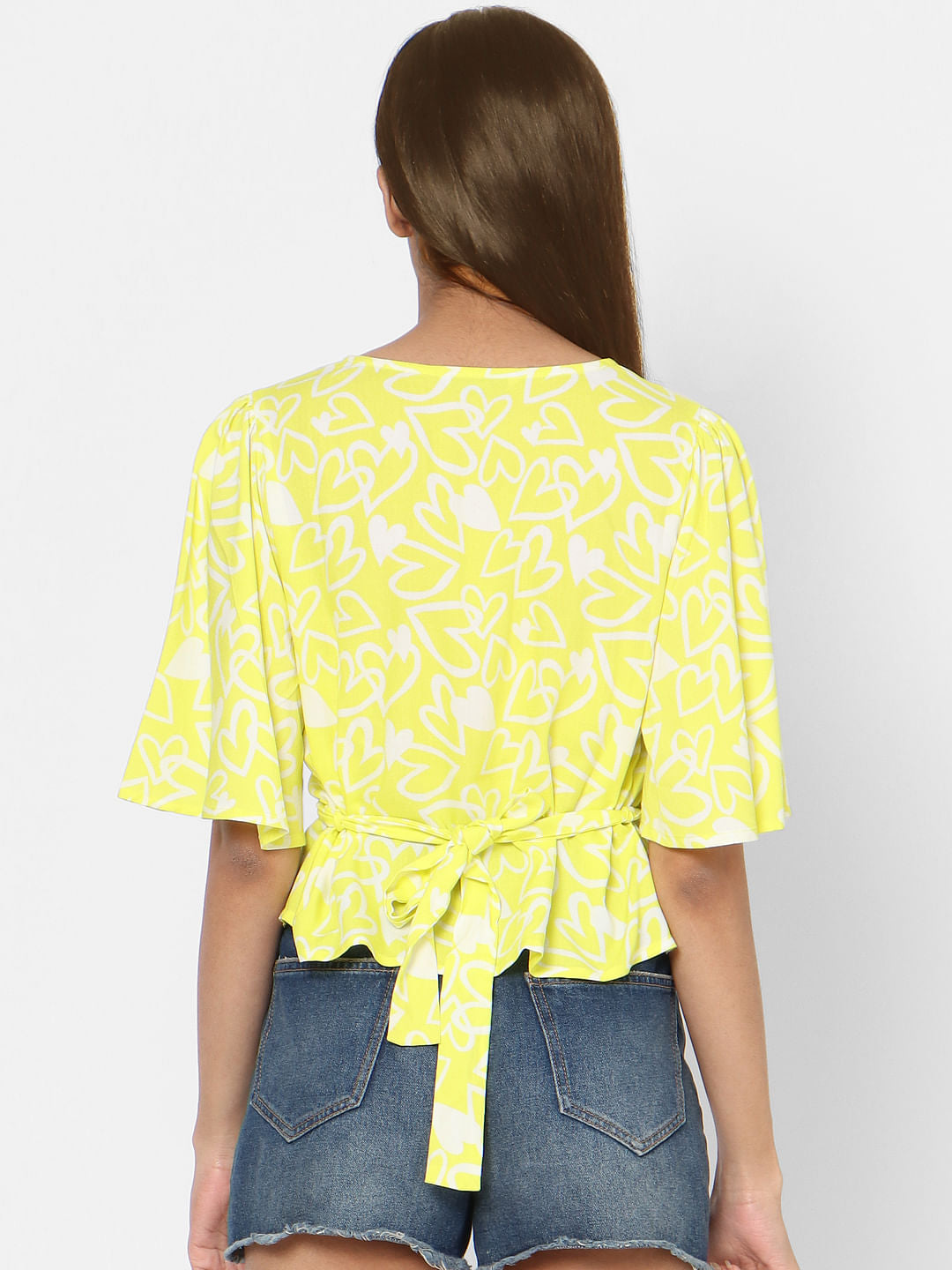 Yellow Printed V Neck Top
