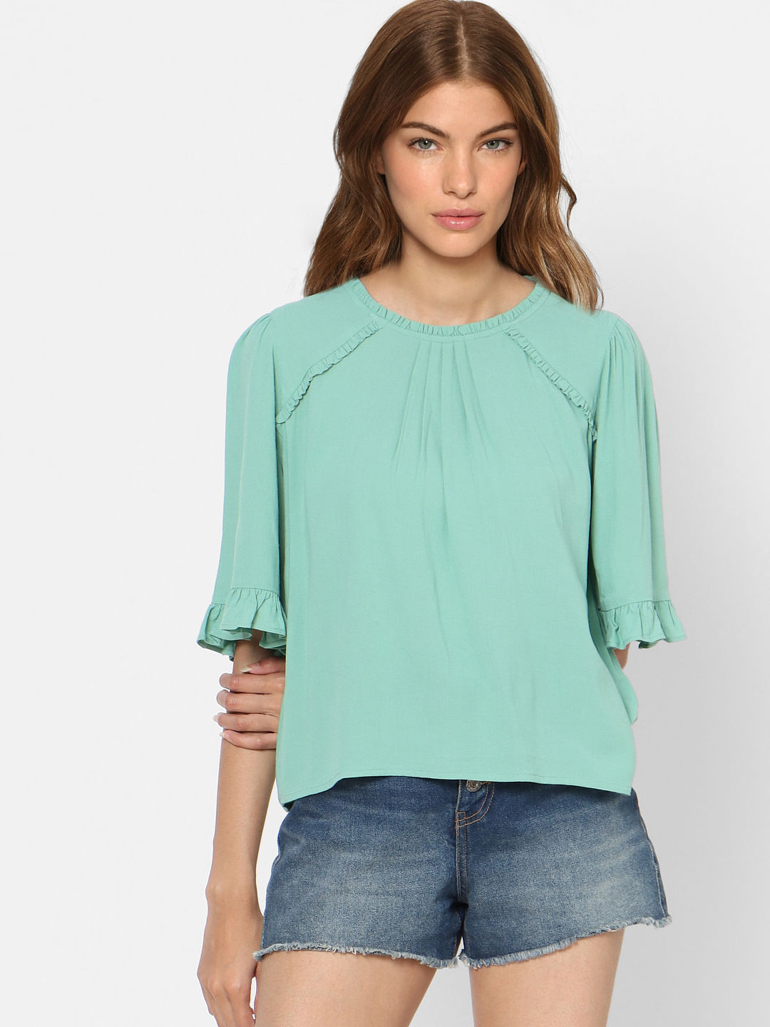 Green Frill Sleeves Top