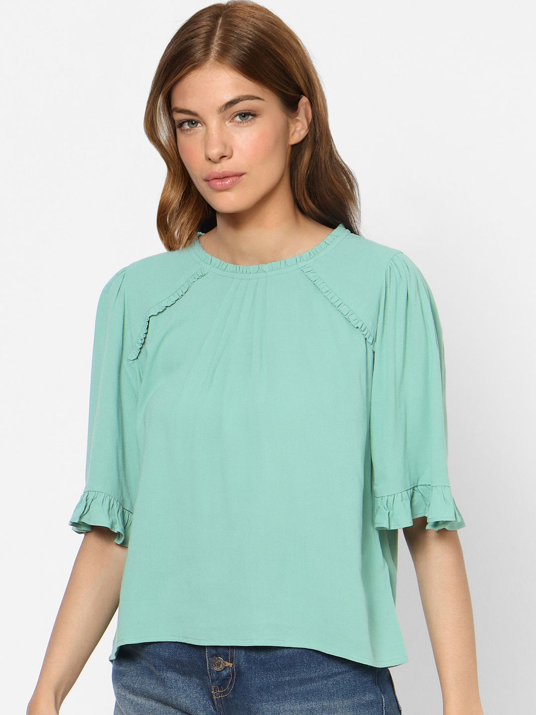 Green Frill Sleeves Top