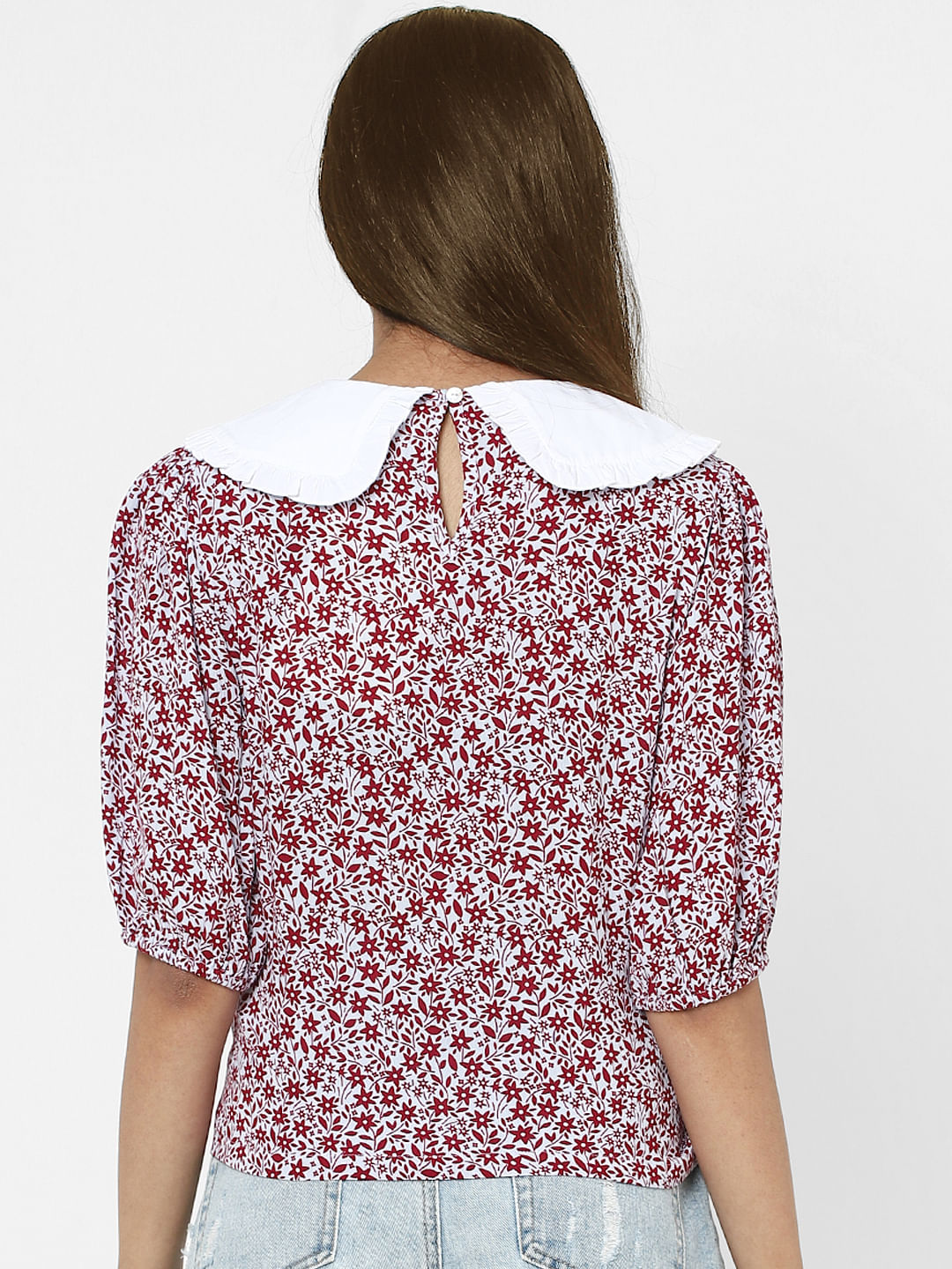 White Floral Peter Pan Collar Top