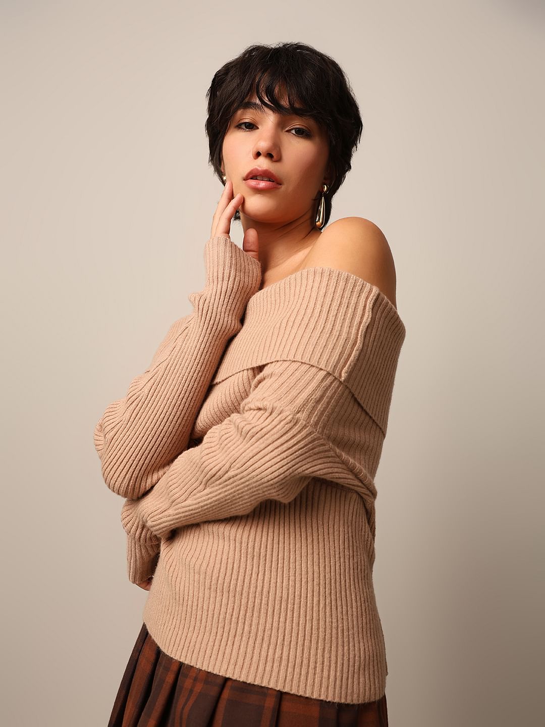 Off Shoulder Pullover Carmen Ausschnitt Pullover Koucla Sweater