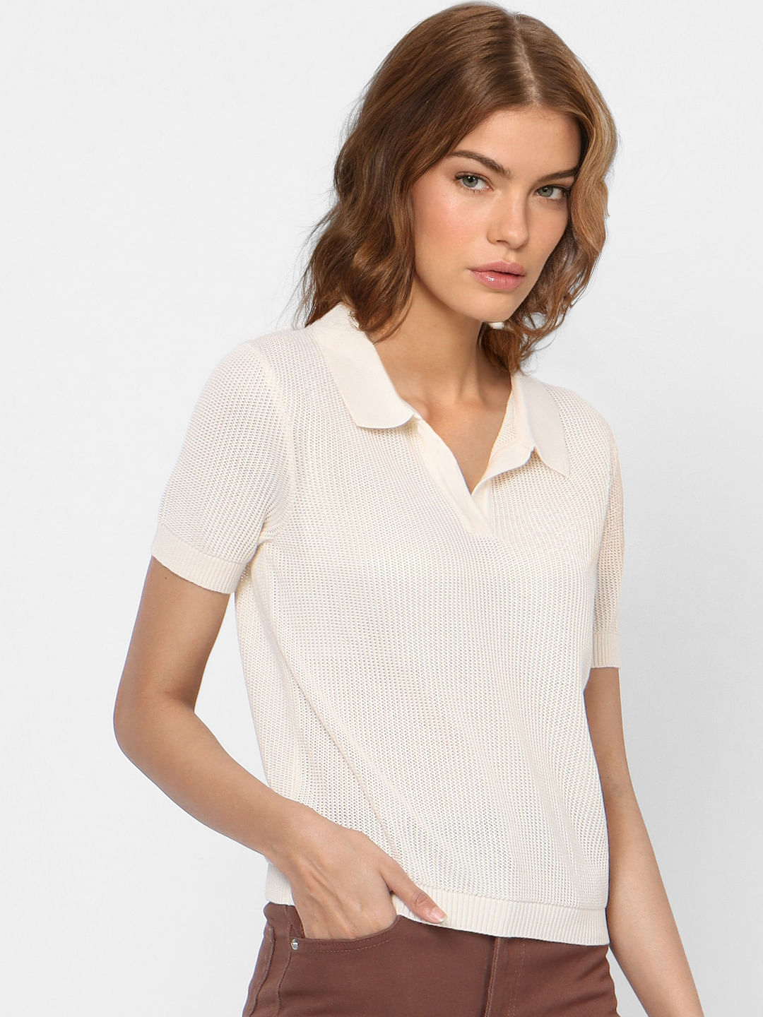 Beige Crochet Knit Top