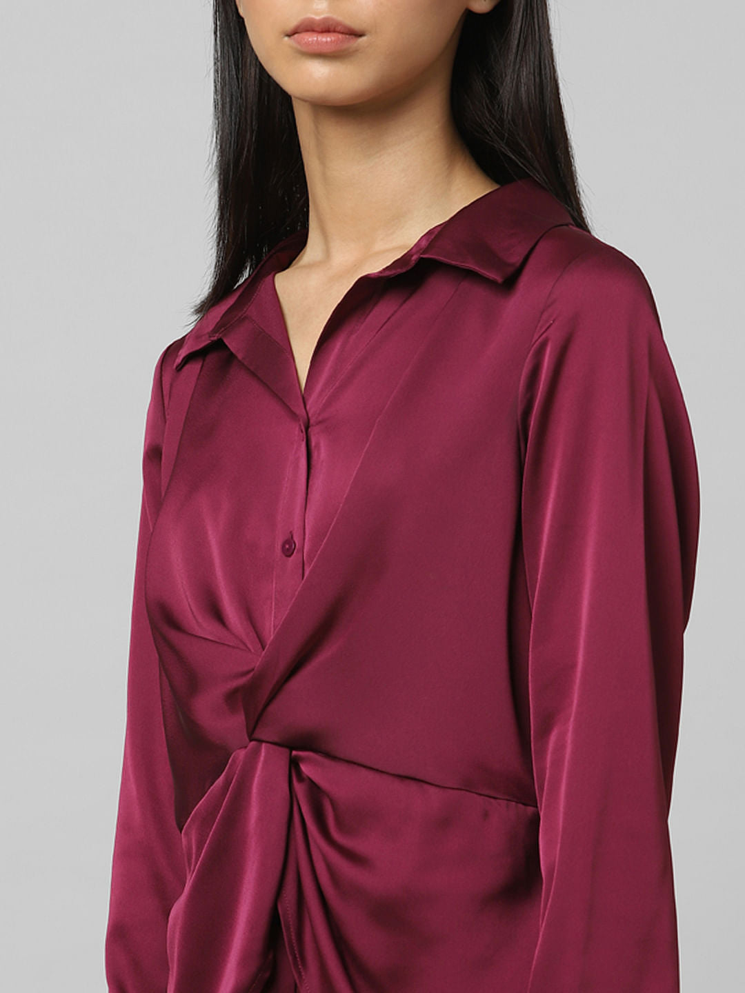 Dark Purple Satin Shirt Dress