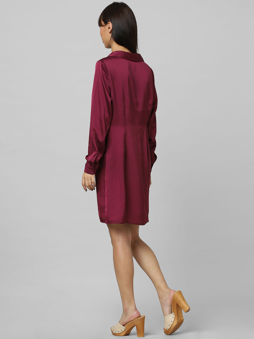 Dark Purple Satin Shirt Dress