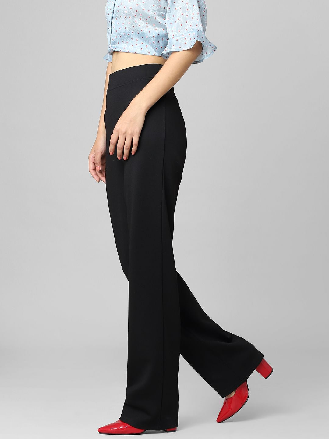 Black High Rise Straight Fit Pants