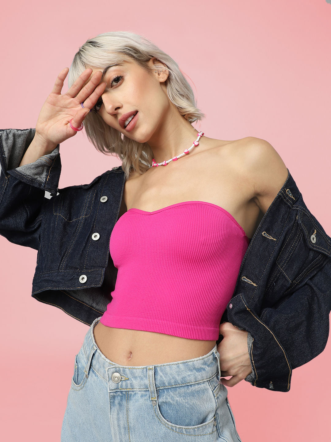 Pink Ribbed Tube Top