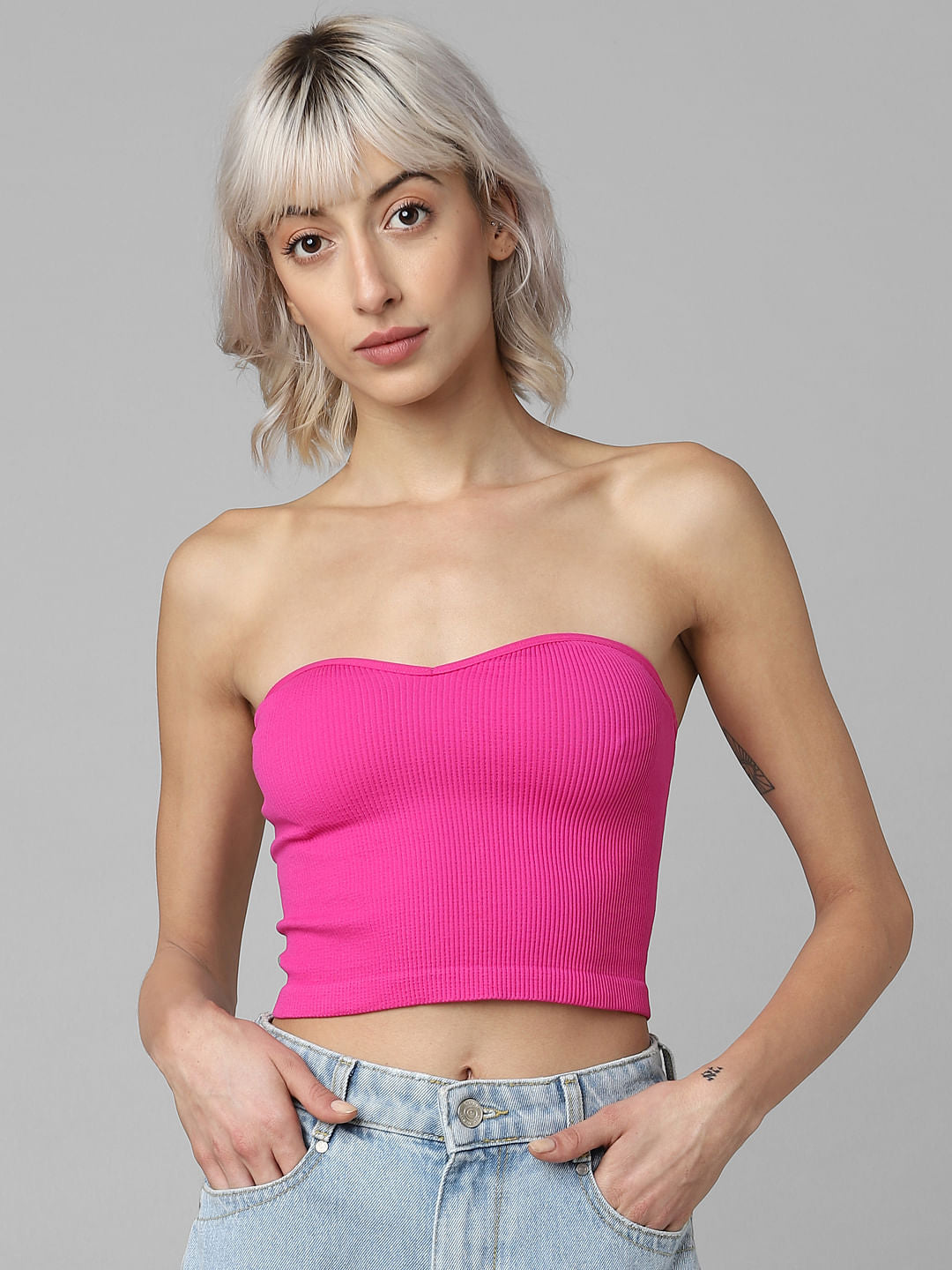 Pink Ribbed Tube Top