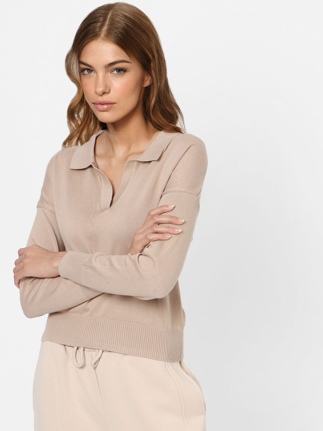 Beige Collared Pullover