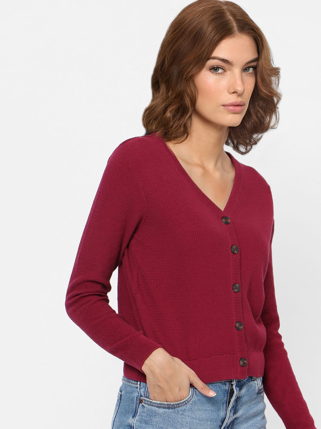 Maroon V Neck Cardigan