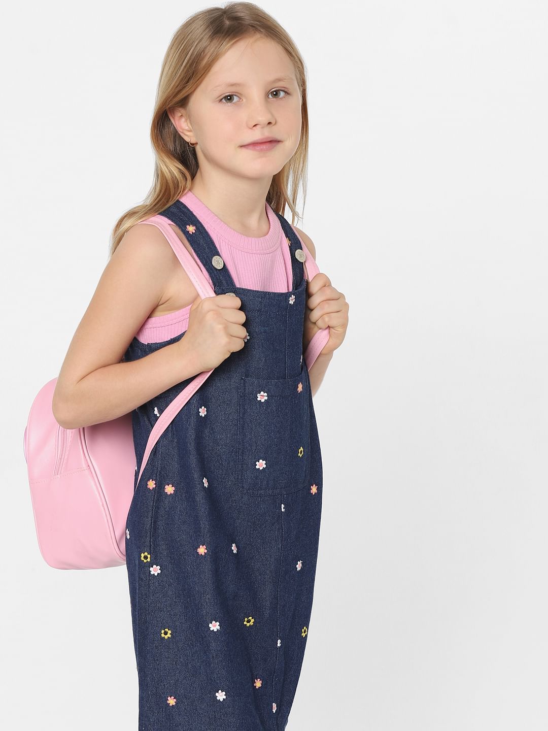 Blue Embroidered Denim Dungaree