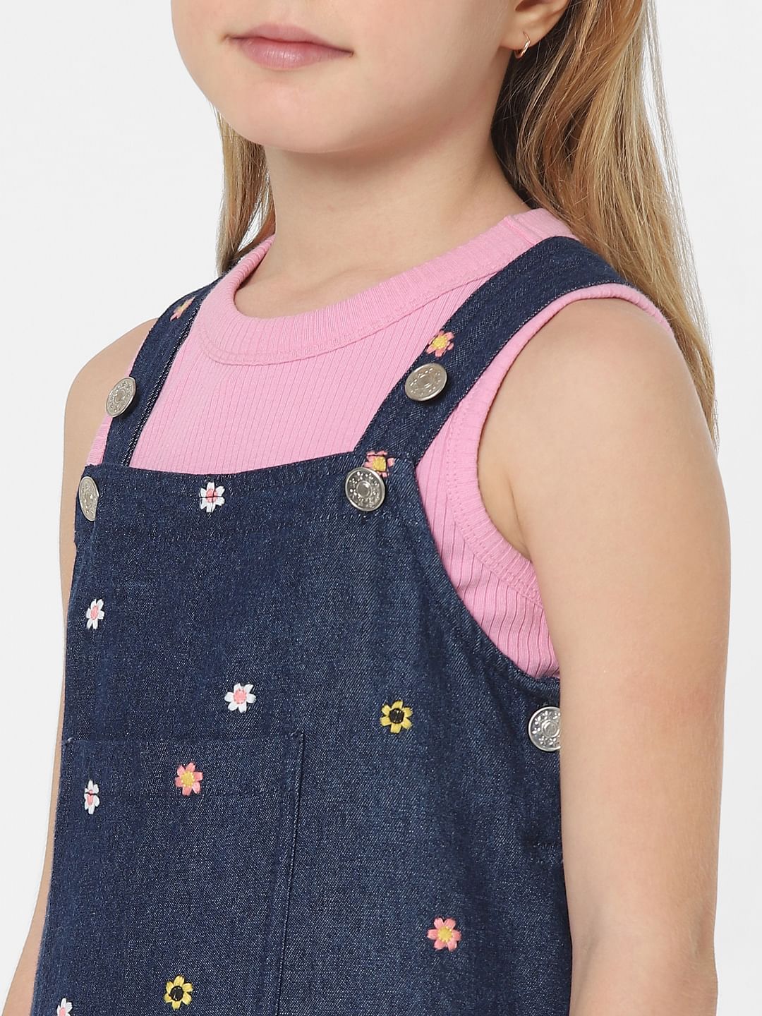 Blue Embroidered Denim Dungaree