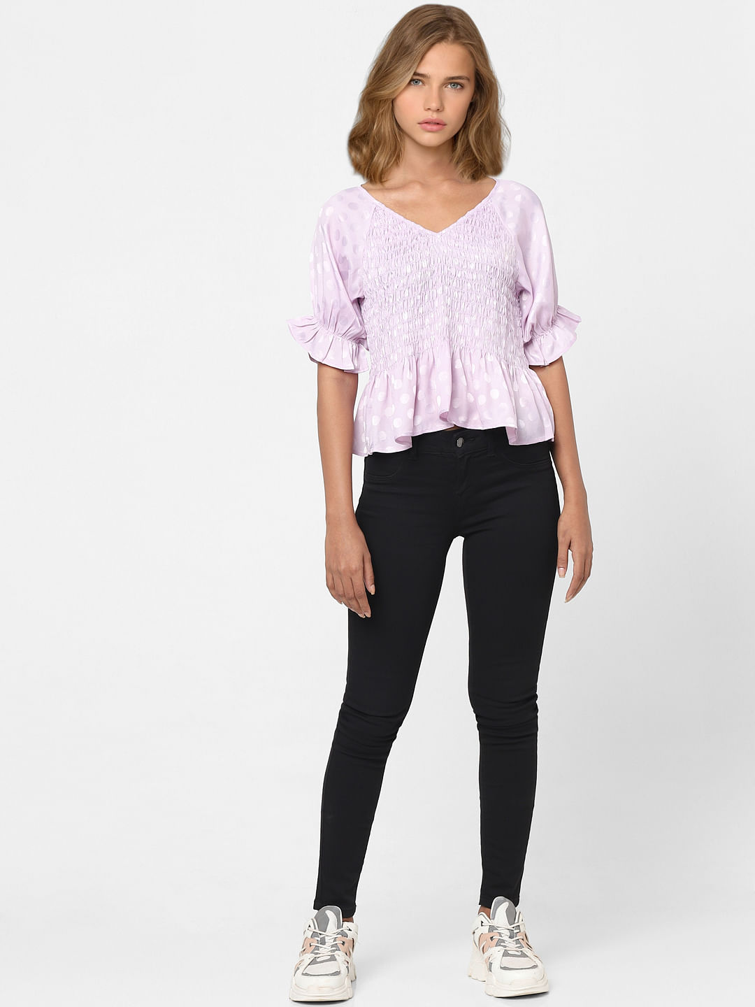 Purple Smocked Peplum Top