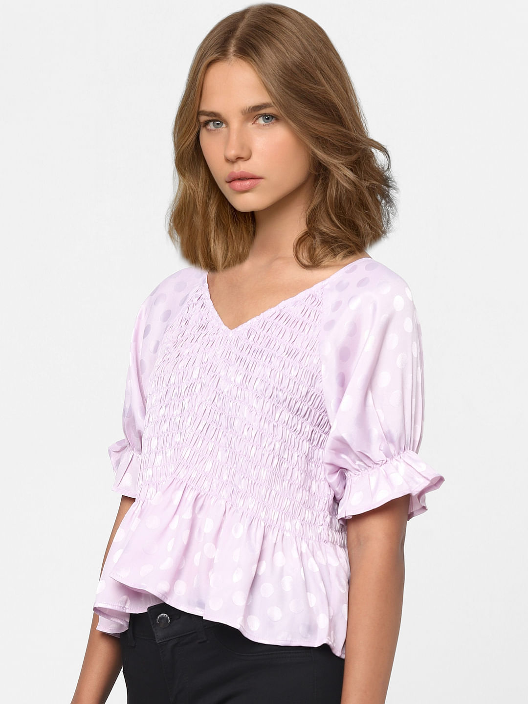 Purple Smocked Peplum Top