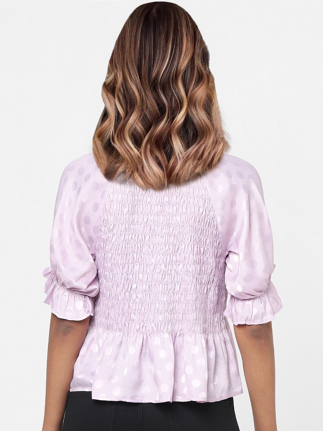 Purple Smocked Peplum Top