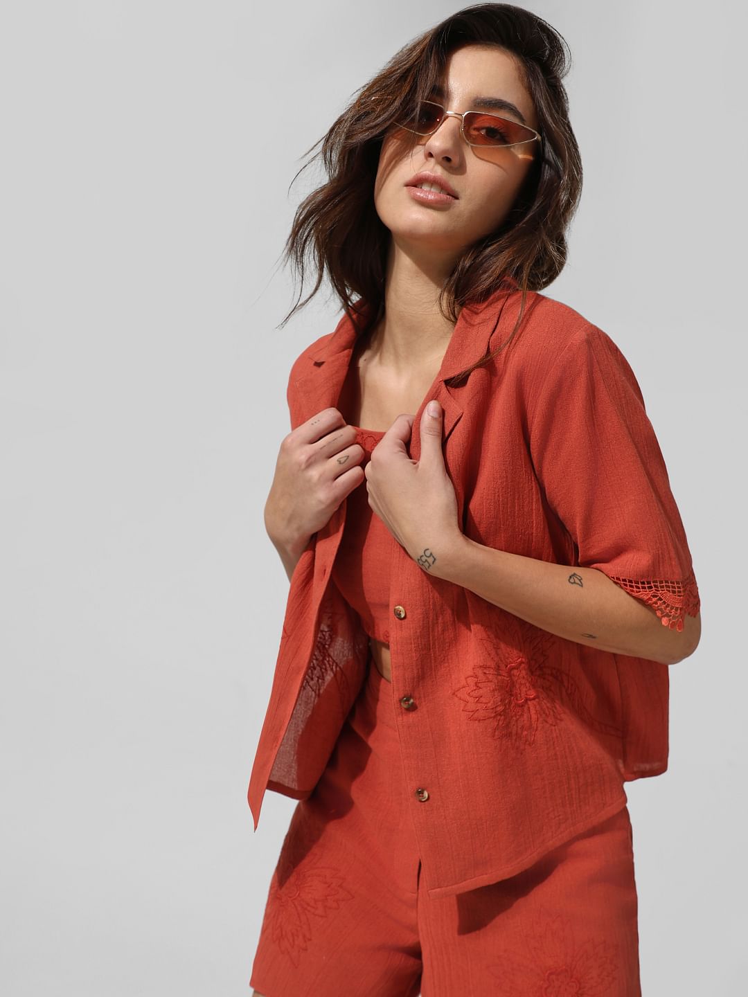 Brown Cotton Co-Ord Set Shirt