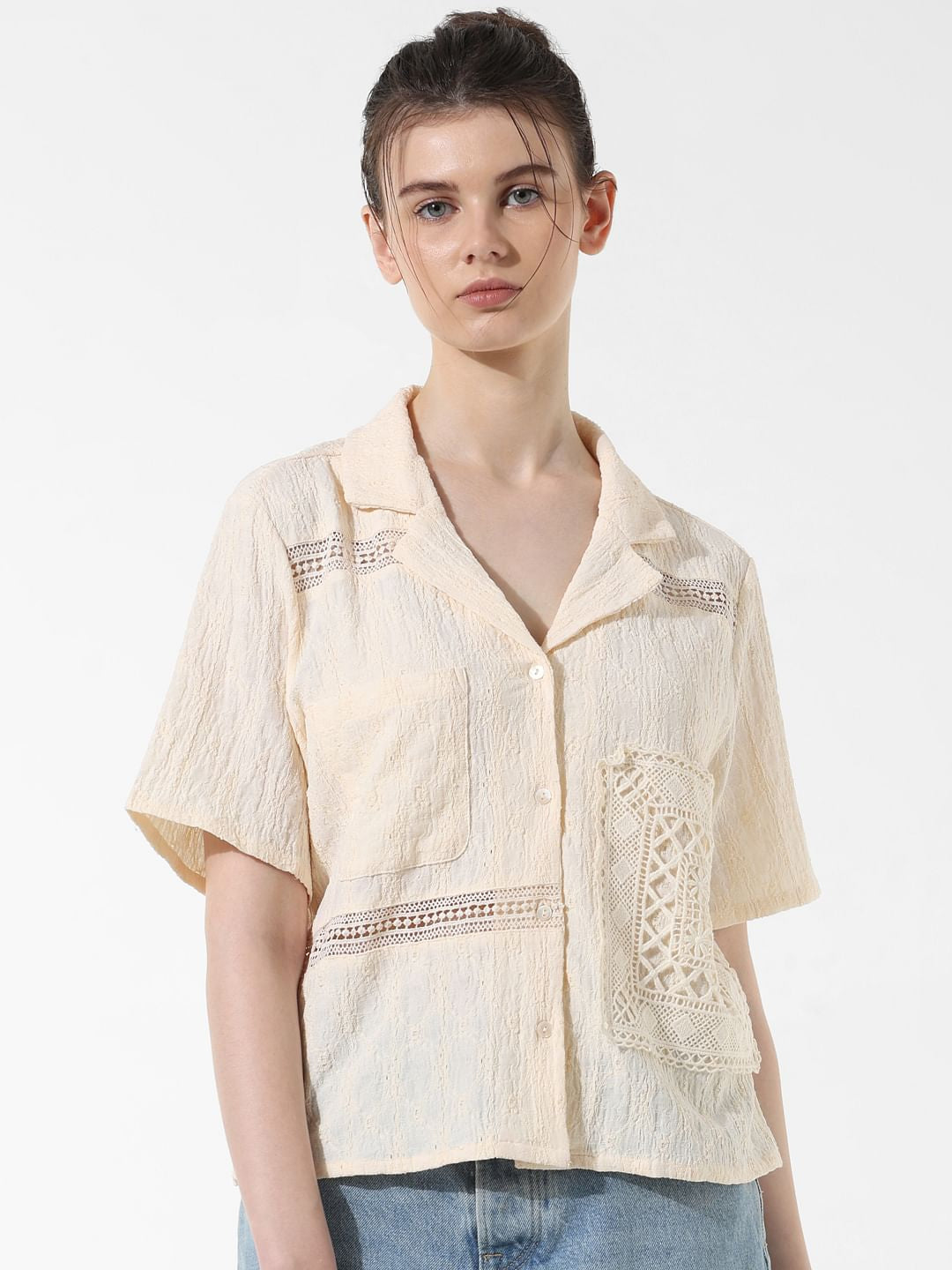 Cream Textured Weave Shirt