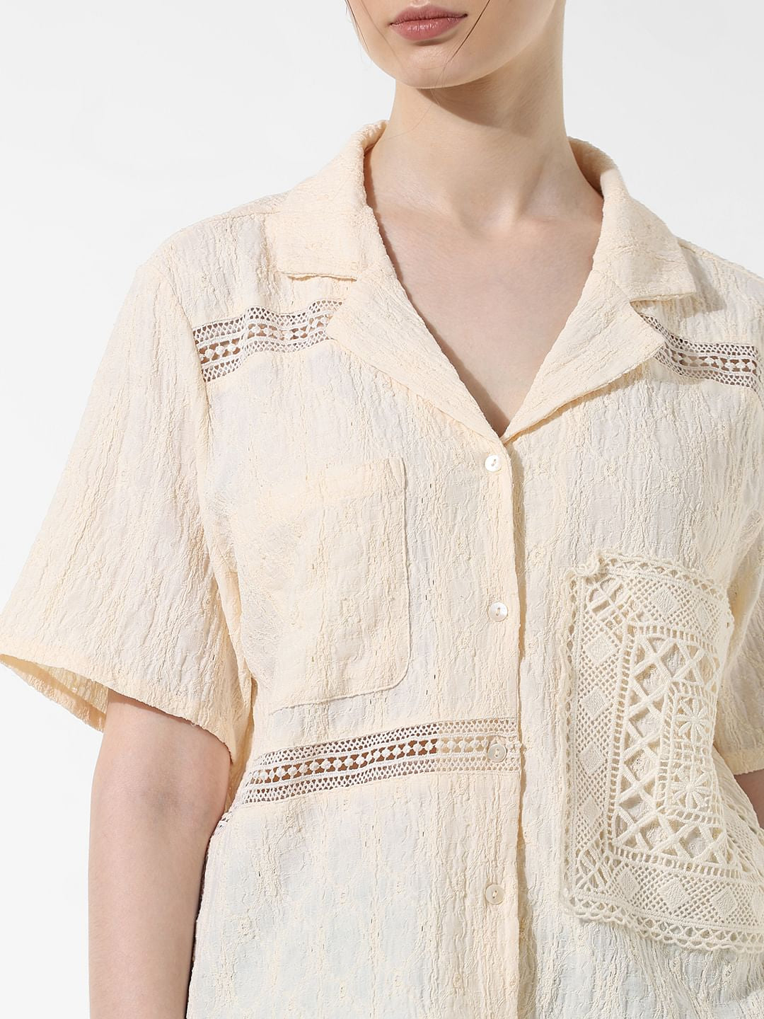 Cream Textured Weave Shirt