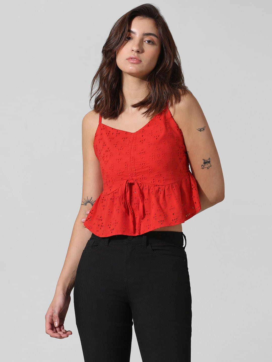 Red Embroidered Top