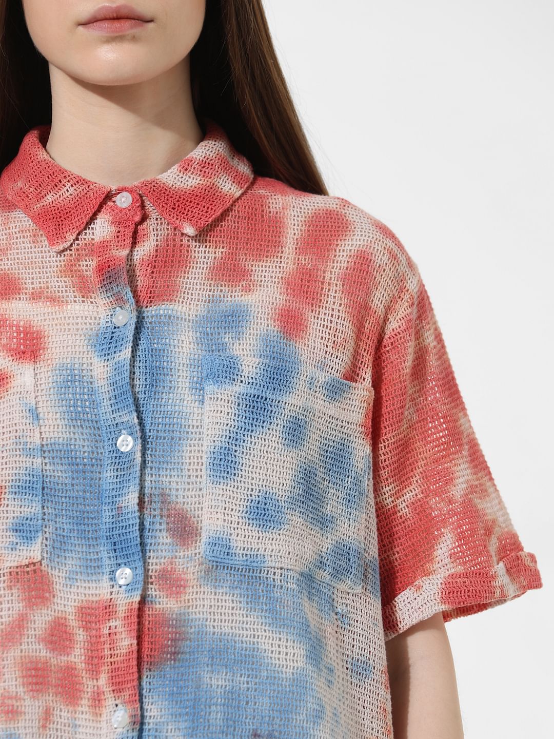 Blue Tie-Dye Cotton Mesh Shirt