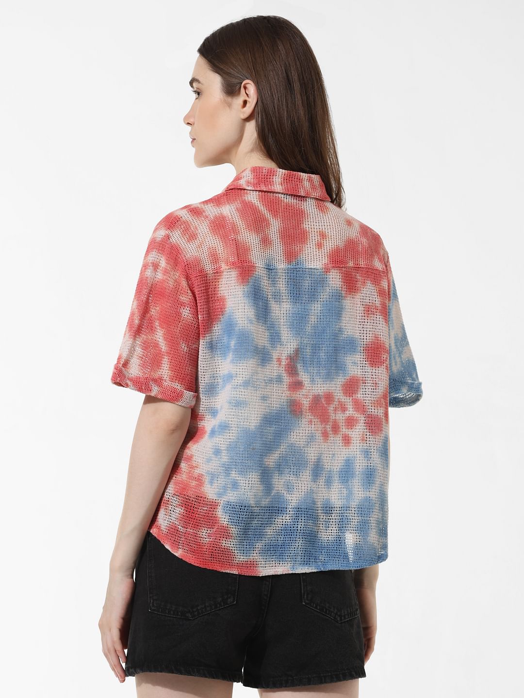 Blue Tie-Dye Cotton Mesh Shirt