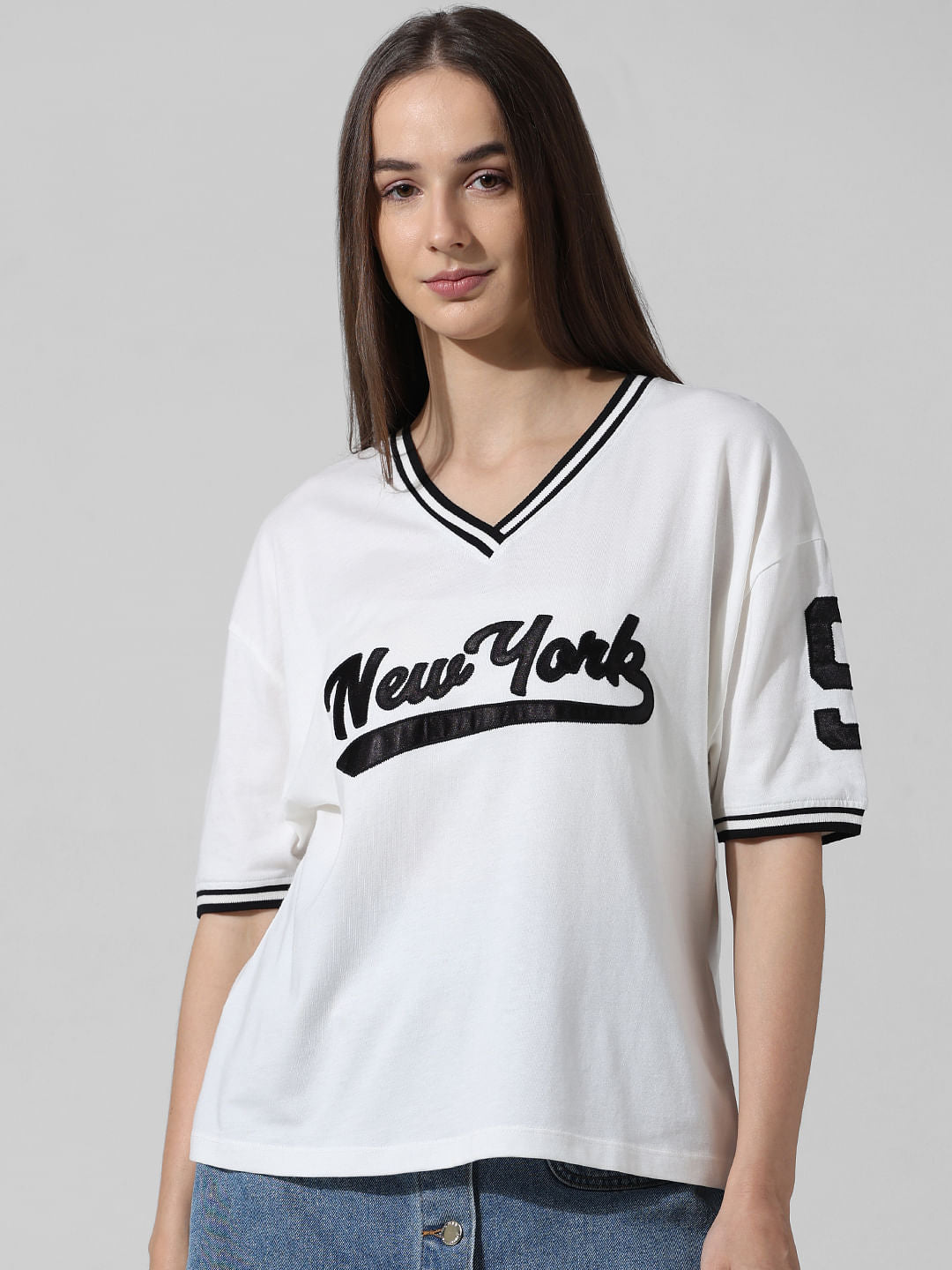 White Printed Varsity T-Shirt