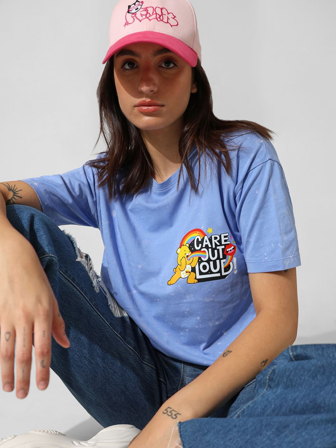 Blue Printed Oversized T-Shirt
