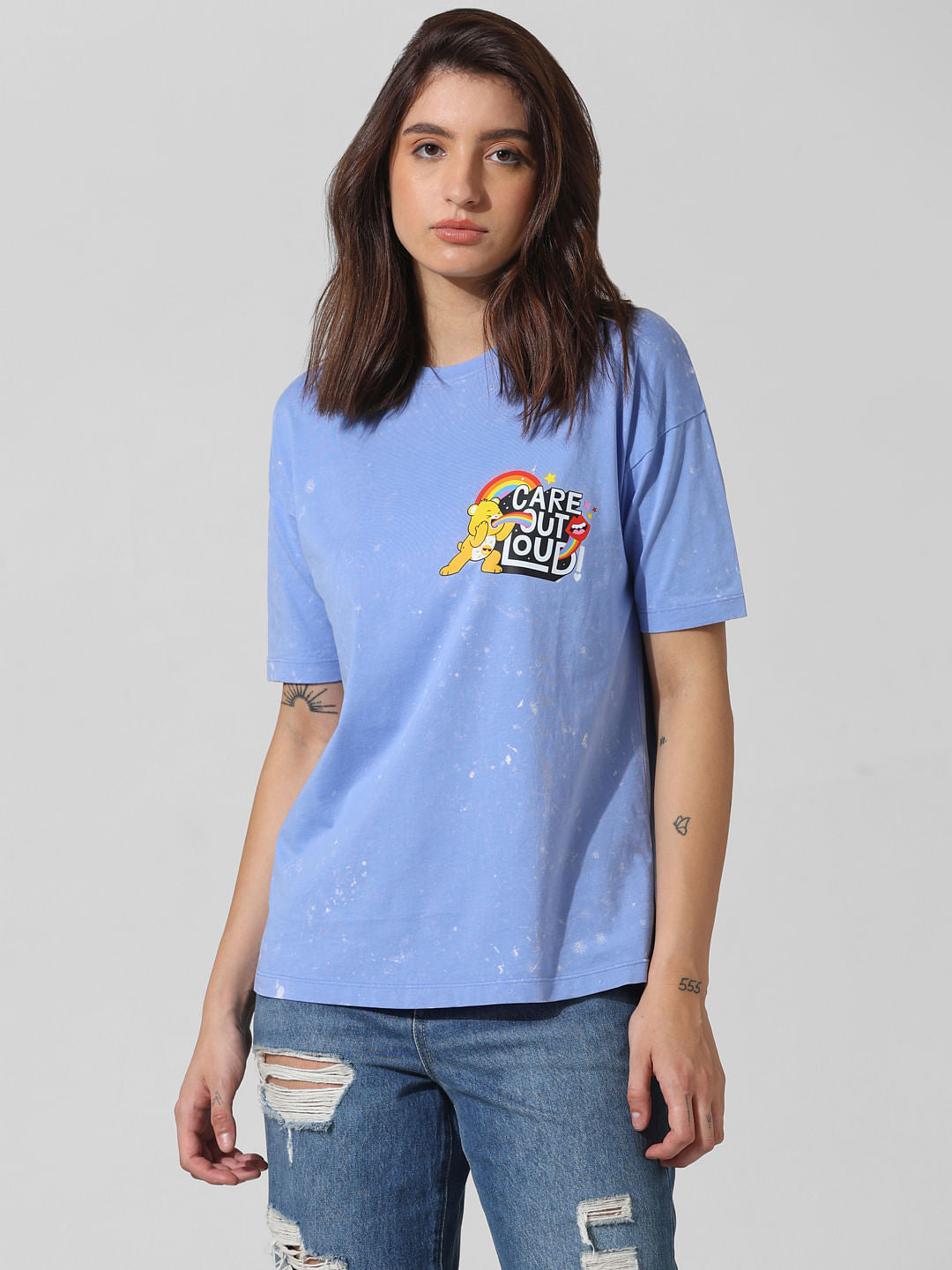 Blue Printed Oversized T-Shirt