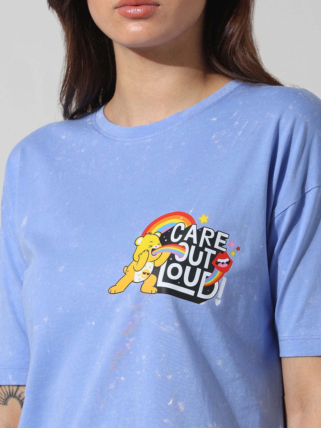 Blue Printed Oversized T-Shirt