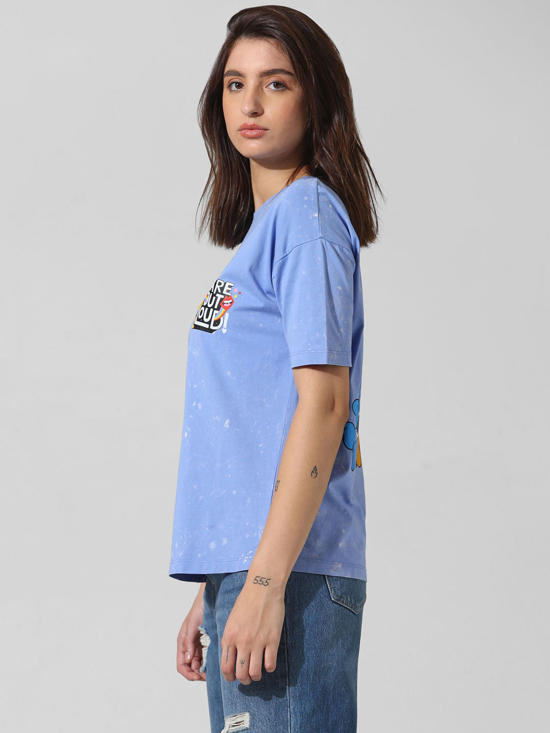Blue Printed Oversized T-Shirt