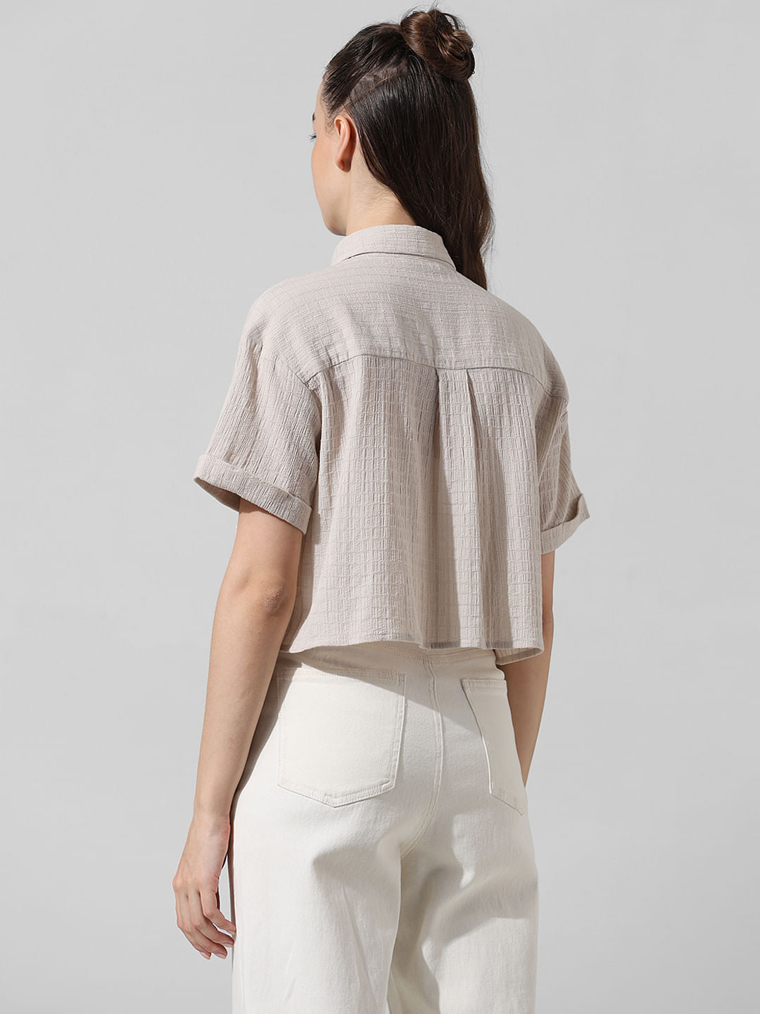 Beige Textured Boxy Fit Shirt