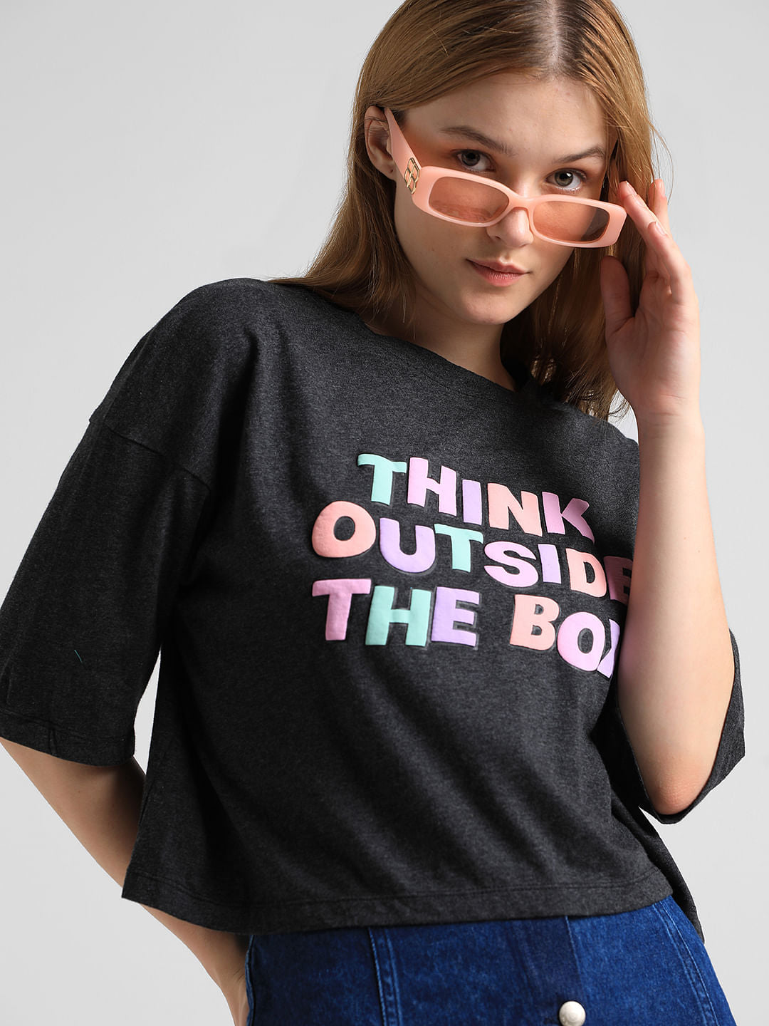 Black Text Print Boxy Fit T-Shirt