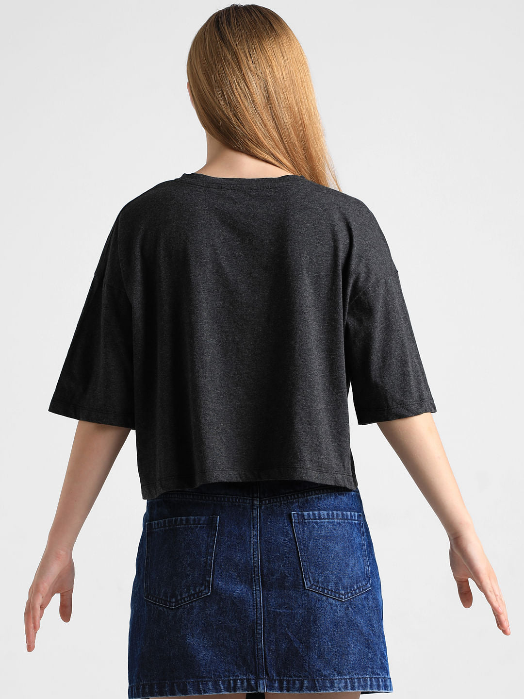 Black Text Print Boxy Fit T-Shirt