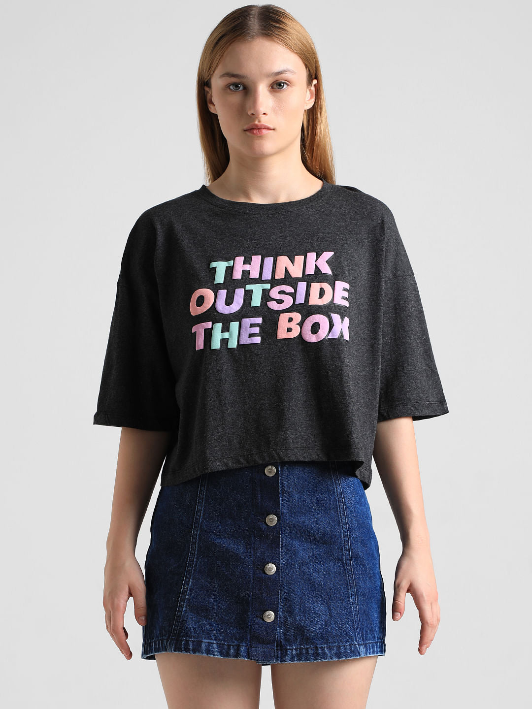Black Text Print Boxy Fit T-Shirt
