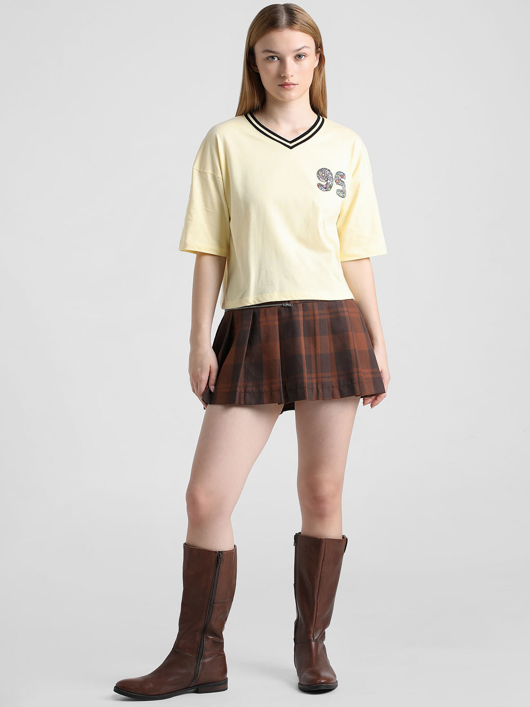 Yellow Printed V-Neck T-Shirt