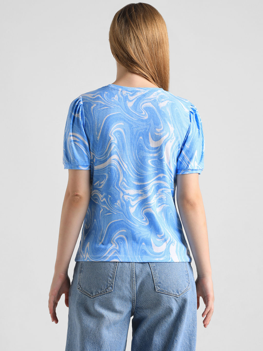 Blue Marble Effect Ribbed T-Shirt