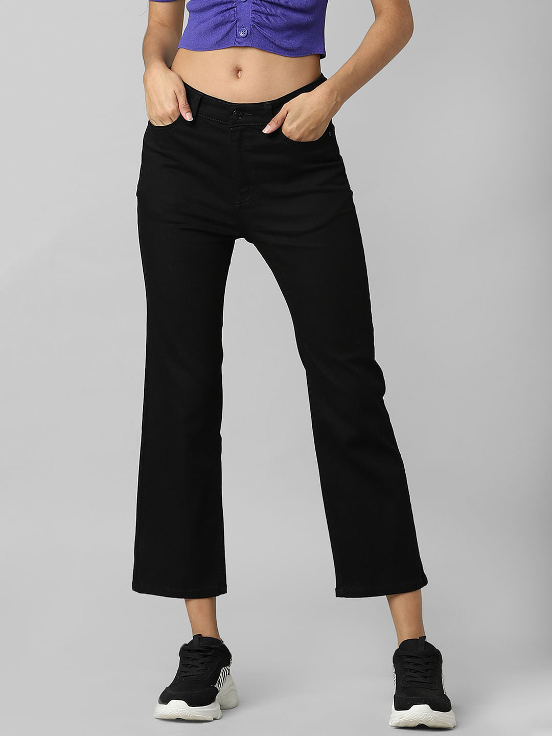 Black Mid Rise Flared Jeans