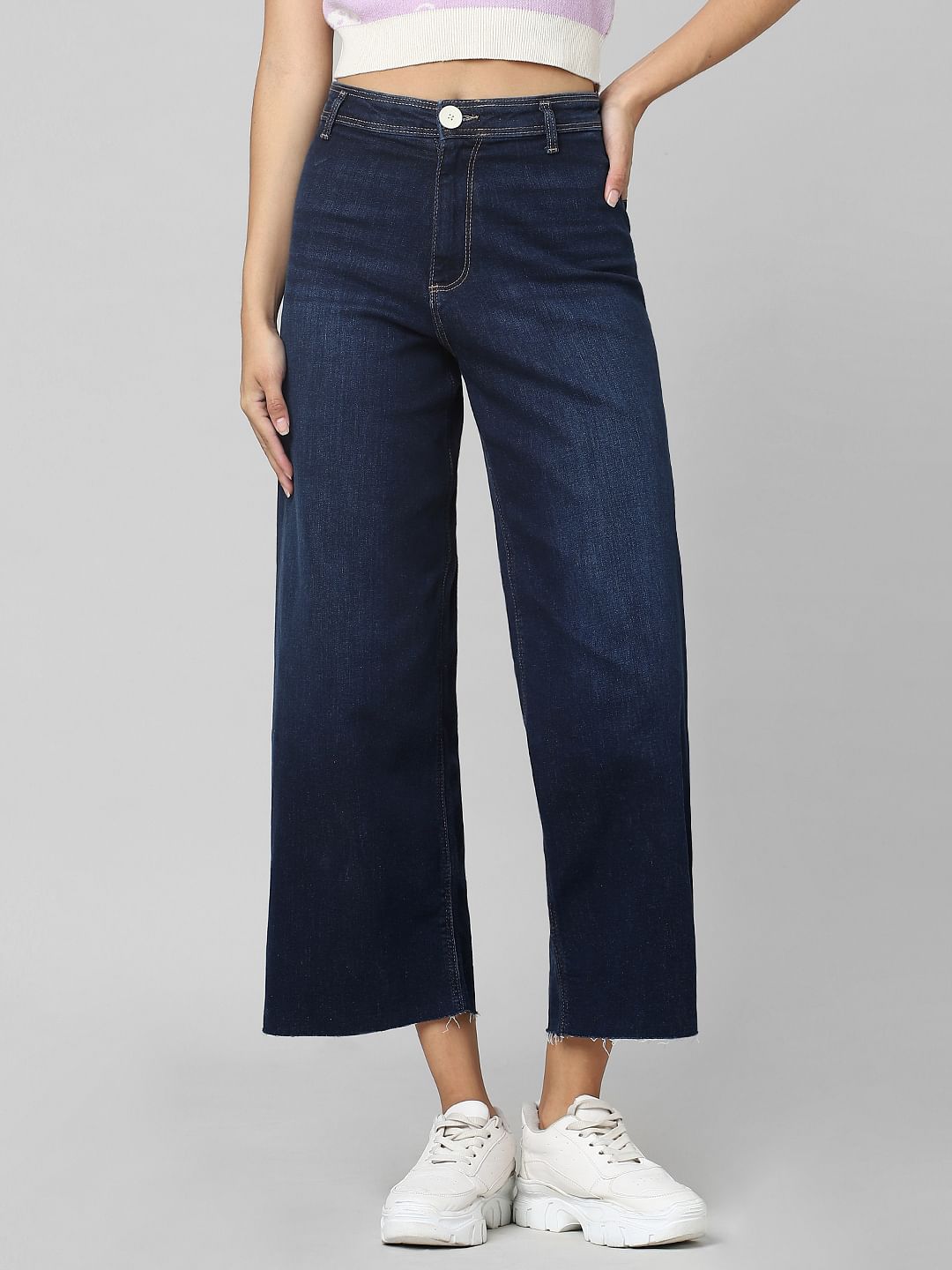 Dark Blue High Rise Wide Leg Jeans