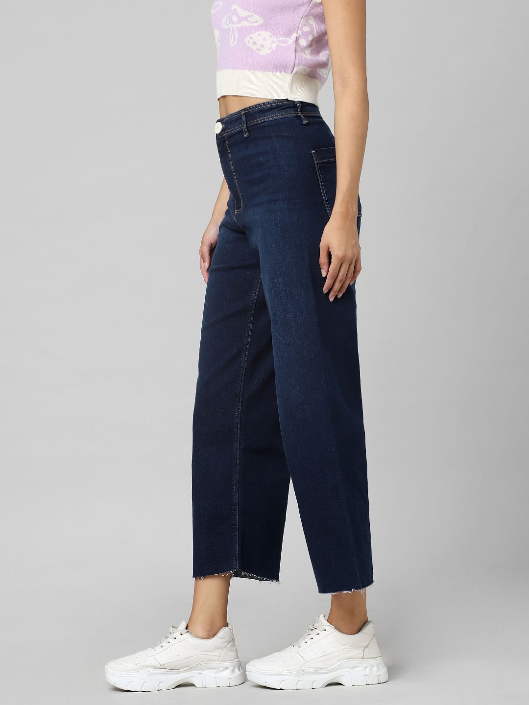 Dark Blue High Rise Wide Leg Jeans