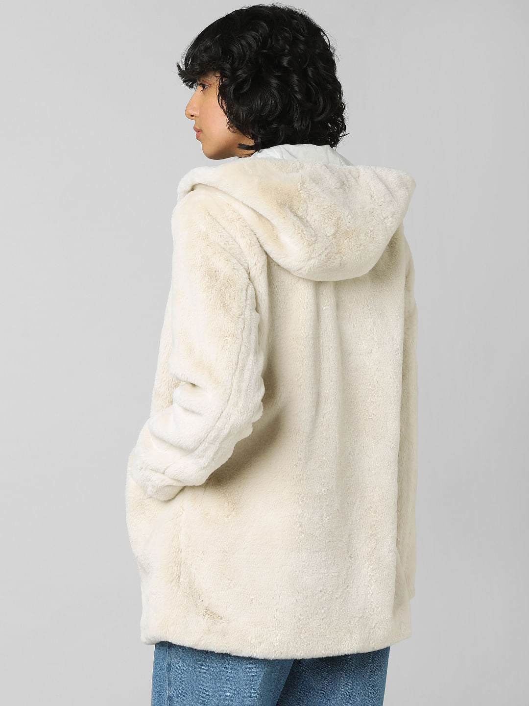 Beige Faux Fur Hooded Coat