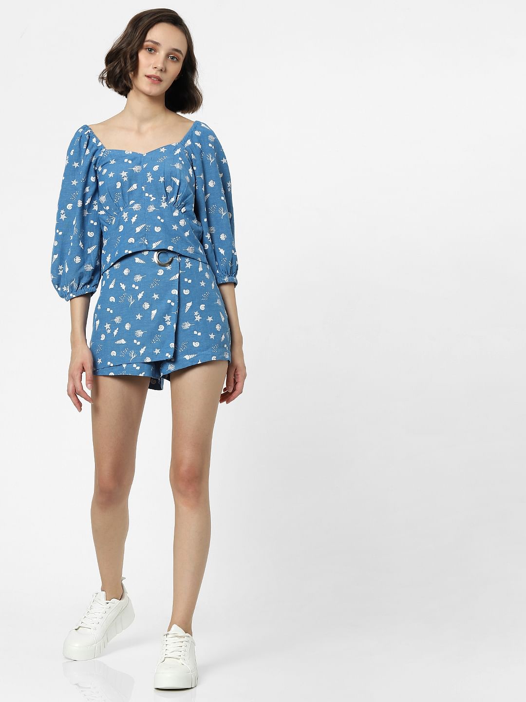 Blue Printed Co-Ord Crop Top