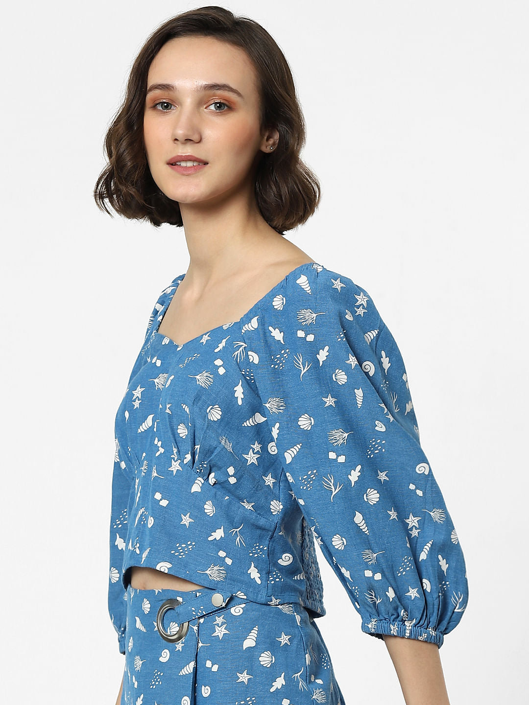 Blue Printed Co-Ord Crop Top