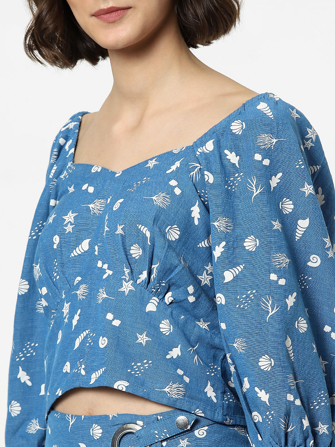 Blue Printed Co-Ord Crop Top