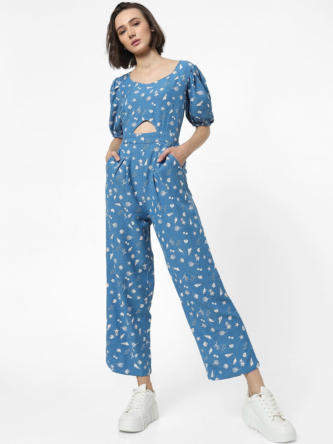 Blue Printed Cut Out Jumpsuit